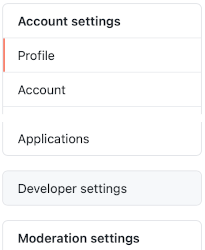 Github settings menu